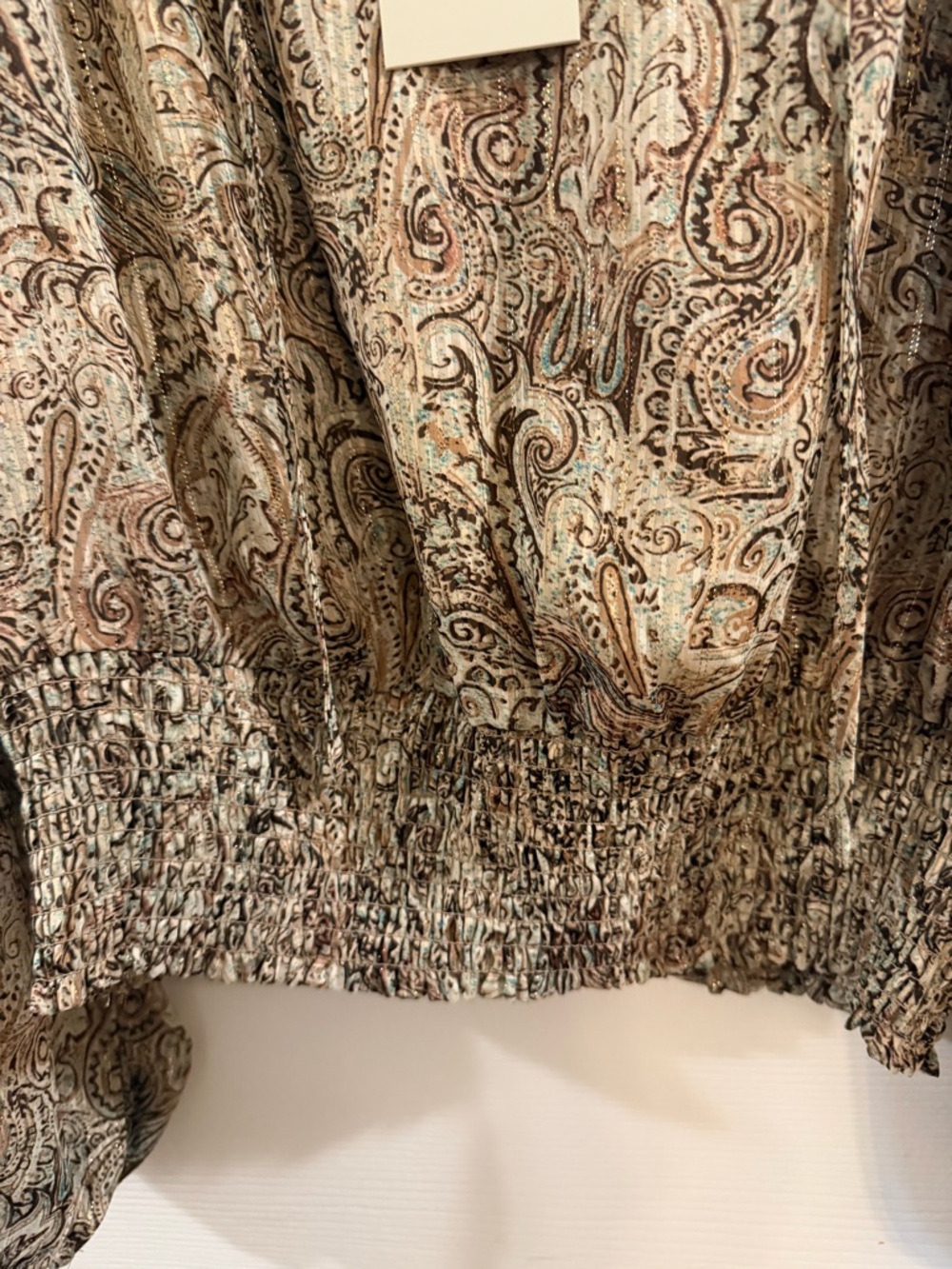 Joie Neutral Paisley V-Neck Smocked Waist Blouse - Picture 6 of 7